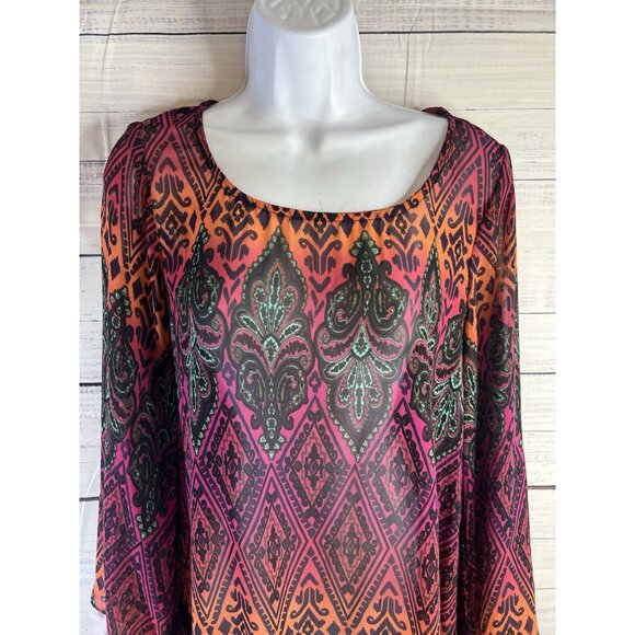 Ivy Jane Size S Boho Festival Fringe Kimono Bell Sleeve Asymetrical Sheer Blouse - Picture 6 of 12